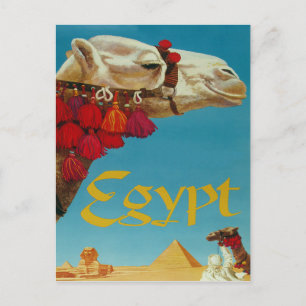 Carte Postale Egypte, chameau sur le désert avec pyramides et sp