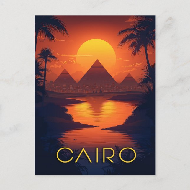 Carte Postale Égypte Coucher de soleil : Pyramides et rivière du (Devant)