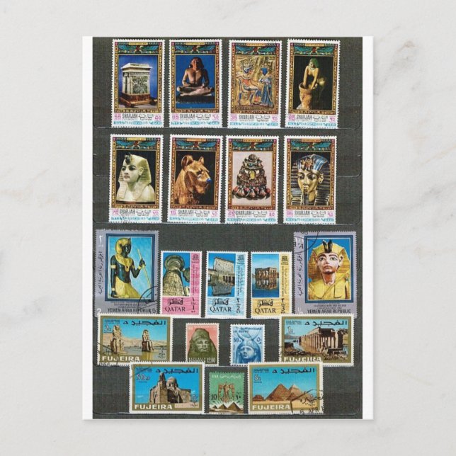 Carte Postale Egyptology sur des timbres (Devant)