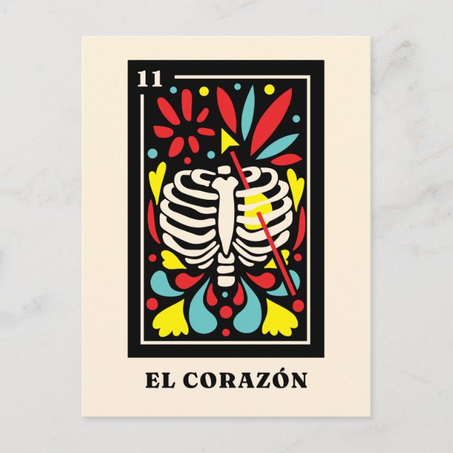 Carte Postale El Corazon Design Tarot de style mexicain (Devant)