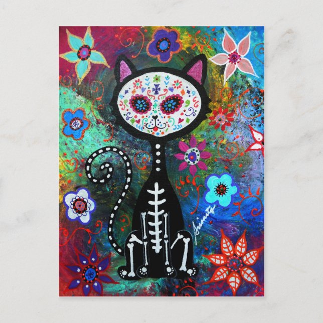 Carte Postale El Gato Cat Dia de los Muertos par Prisarts (Devant)