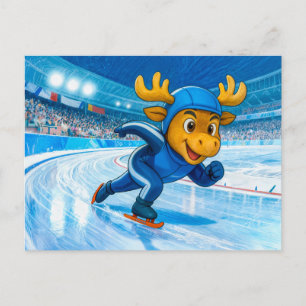 Carte Postale Élan en patinage de vitesse sur une piste de glace