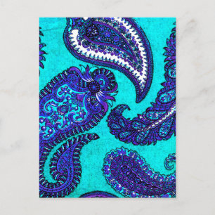 Carte Postale Electric Aqua Blue Indian Paisley