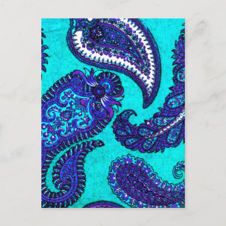 Carte Postale Electric Aqua Blue Indian Paisley