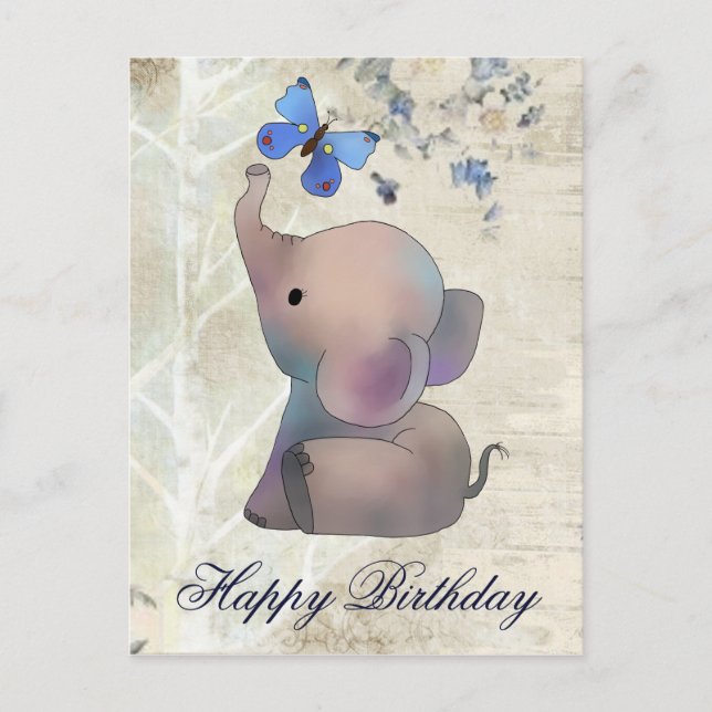 Carte Postale Elefant mit Schmetterling (Devant)