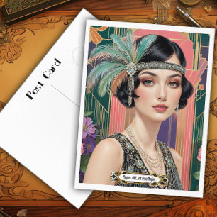 Carte Postale Elégance Cocktail des Années 1920 Jeune Fille Flap