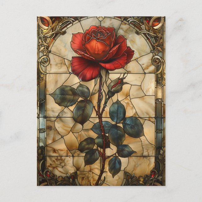 Carte Postale 'Élégance de Crimson' Verre Tiré Rose rouge (Devant)