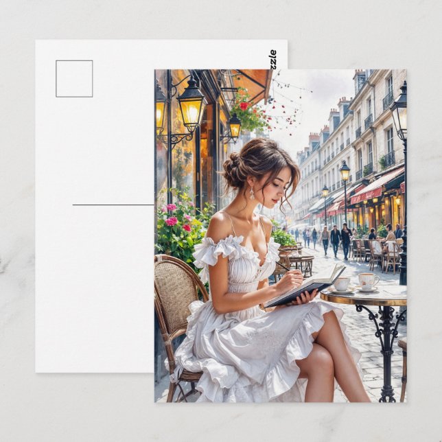 Carte Postale Élégance des femmes parisiennes : Paris Café Stree (Devant / Derrière)