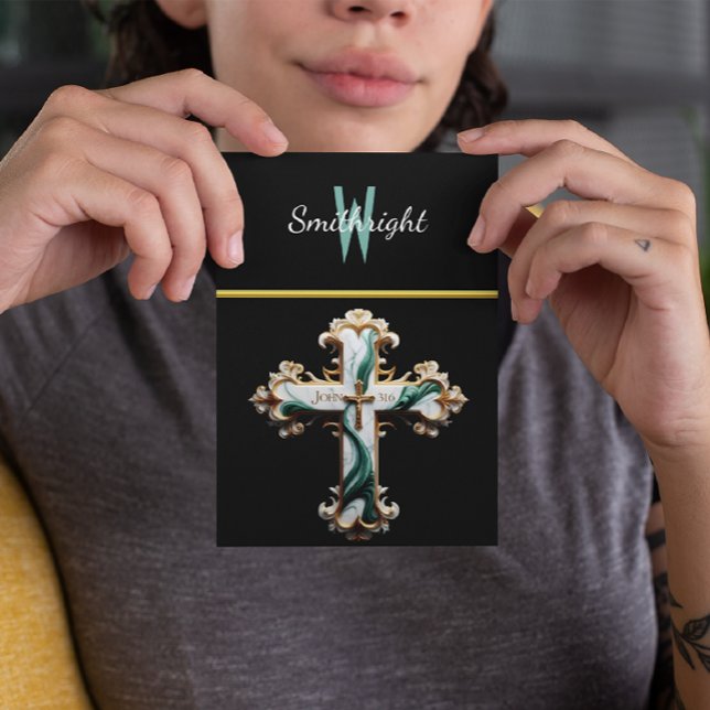 Carte Postale Élégance Éthérée : Croix Blanche et Verte sur Fond (Créateur téléchargé)