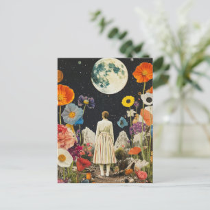 Carte Postale Élégance Lune - Vue arrière de la femme avec Lune 