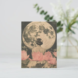 Carte Postale Élégance Lune - Vue arrière d'une femme avec Lune