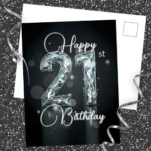 Carte Postale Elégant 21e Anniversaire Étincelant Encrusté de Di