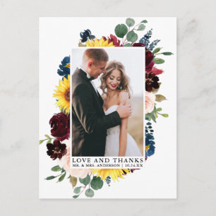 Carte Postale Elégant amour Merci Aquarelle Mixte Floral