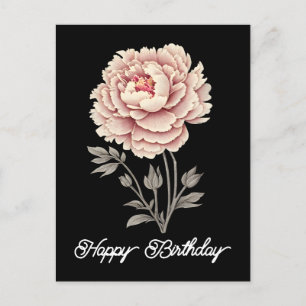Carte Postale Elégant Anniversaire Fleurie Rose Foncé Rustique