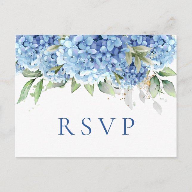 Carte Postale Elégant aquarelle bleu Hydrangea Mariage RSVP (Devant)