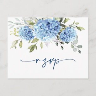 Carte Postale Elégant aquarelle bleu Hydrangea Mariage RSVP