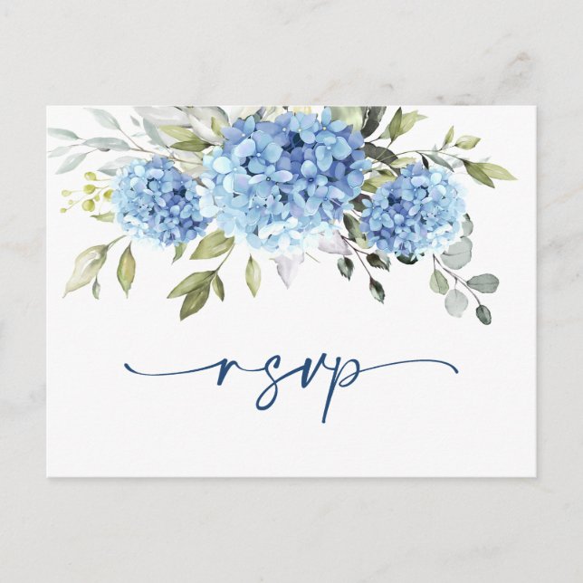 Carte Postale Elégant aquarelle bleu Hydrangea Mariage RSVP (Devant)