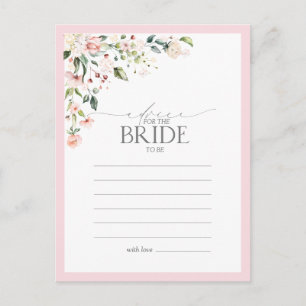 Carte Postale Elégant Aquarelle Rose Conseil Floral À La Mariée