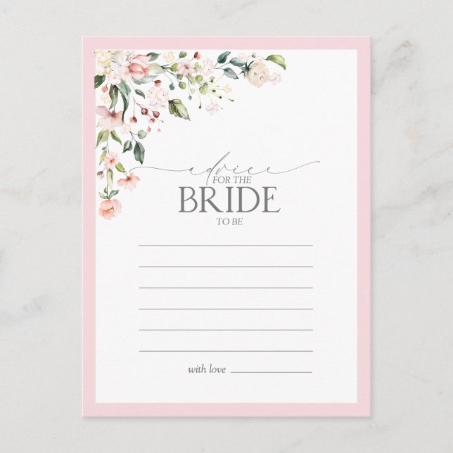 Carte Postale Elégant Aquarelle Rose Conseil Floral À La Mariée (Devant)