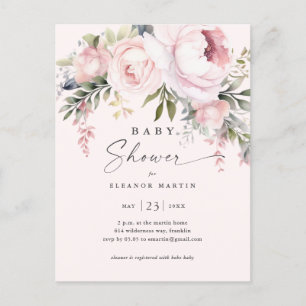 Carte Postale Elégant Baby shower de jardin de fleurs roses vert