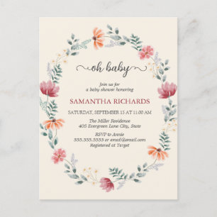 Carte Postale Elégant baby shower fleur sauvage aquarelle