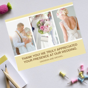 Carte Postale Elegant Beige Wedding Photo Collage Thank You