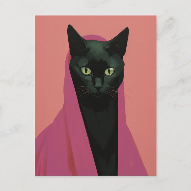 Carte Postale Elegant Black Cat in Pink (Devant)