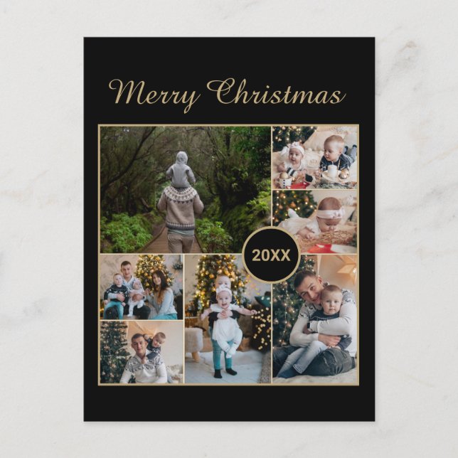 Carte Postale Elégant Black & Gold 7 Photo Collage Noël (Devant)