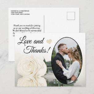 Carte Postale Élégant blanc ivoire Rose Mariage Amour et Merci