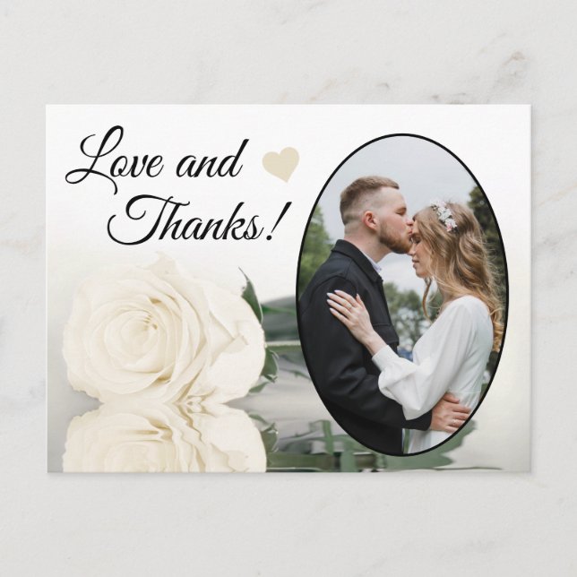 Carte Postale Élégant blanc ivoire Rose Mariage Amour et Merci (Devant)