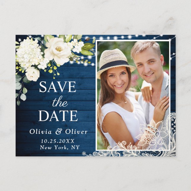 Carte Postale Elégant blanc Roses photo Mariage Enregistrer la d (Devant)