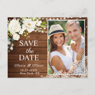 Carte Postale Elégant blanc Roses photo Mariage Enregistrer la d
