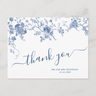 Carte Postale Elégant bleu Jardin Français Merci Floral