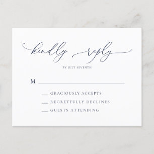 Carte Postale Elégant bleu marine moderne minimal mariage RSVP P