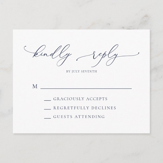 Carte Postale Elégant bleu marine moderne minimal mariage RSVP P (Devant)