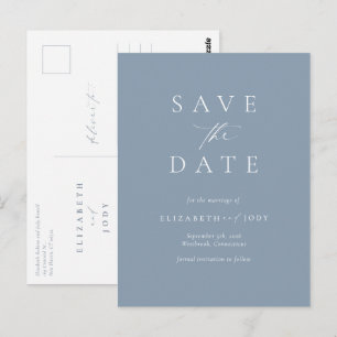 Carte Postale Élégant Bleu Poussiéreux Simple Save The Date