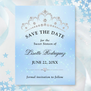 Carte Postale Élégant Bleu Save The Date pour un Sweet Sixteen