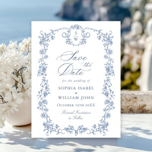 Carte Postale Élégant Bleu Toile Française Mariage Économisez la