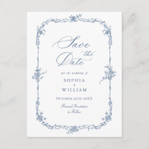 Carte Postale Elégant Bleu Toile Française Mariage Enregistrer l