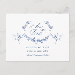 Carte Postale Elégant Bleu Toile Française Mariage Enregistrer l