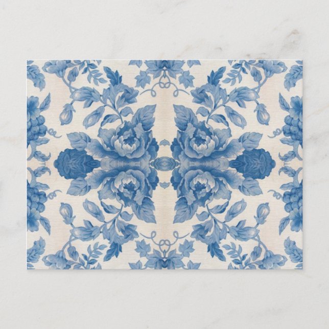 Carte Postale Elégant bleu vintage floral (Devant)