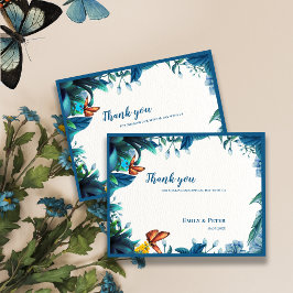 Carte Postale Elegant Blue Botanical Butterfly Wedding Thank You