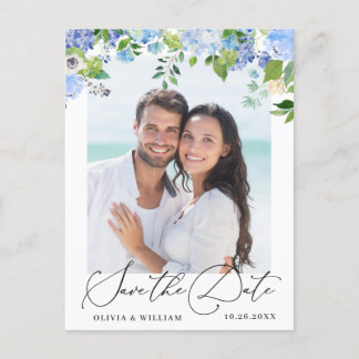 Carte Postale Elégant Blue Hydrangea Wedding Enregistrer la date