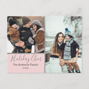 Carte Postale Elégant Blush Holiday Cheer Photo Collage argent