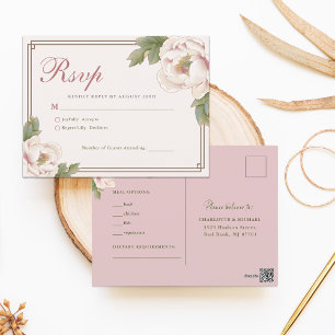 Carte Postale Elégant Blush Peony Rose Floral Wedding RSVP