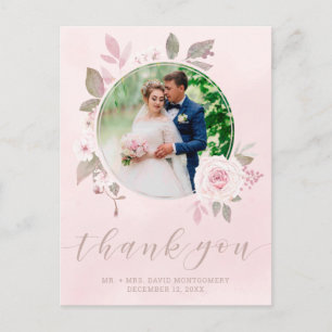Carte Postale Elégant Blush Rose Floral Mariage Merci photo