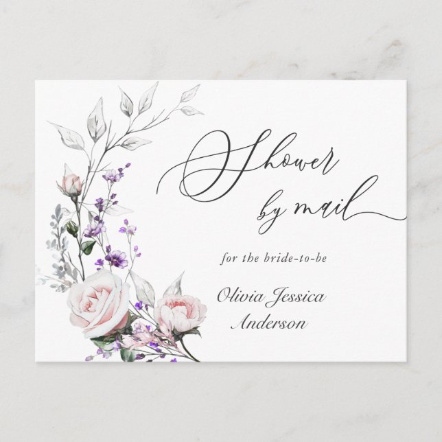 Carte Postale Élégant Blush Roses Fête des mariées par courrier (Devant)