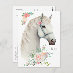 Carte Postale Élégant Boho Cheval Blanc Floral