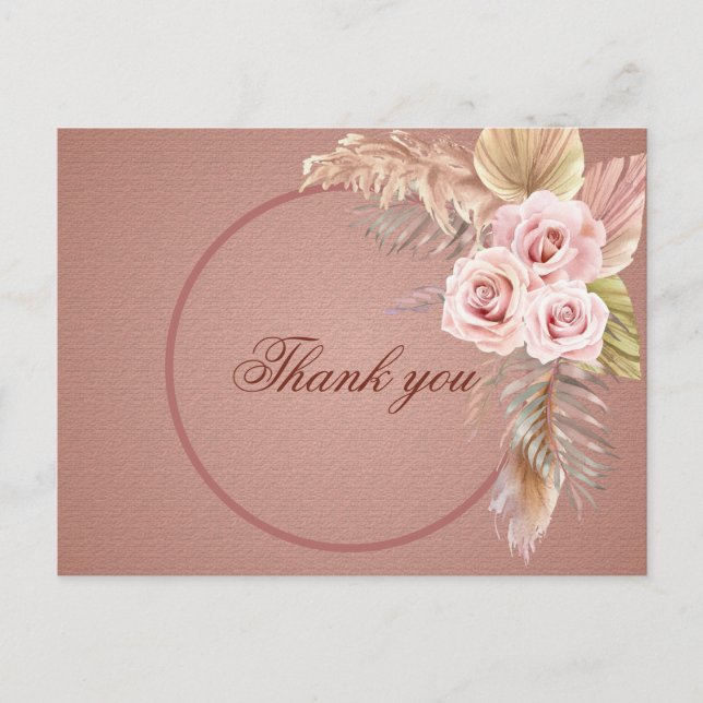 Carte Postale Elégant Boho Rustique Floral Botaniqe Mariage Merc (Devant)