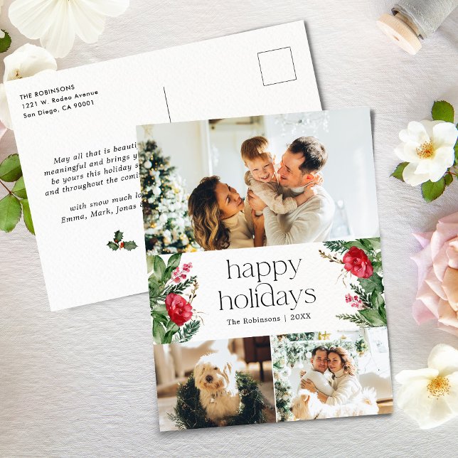 Carte Postale Élégant Botanique Floral Vert 3 Photo Vacances (Créateur téléchargé)